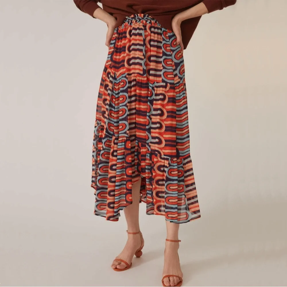 Anthropologie Flowy Abstract Midi Skirt - Picture 1 of 11